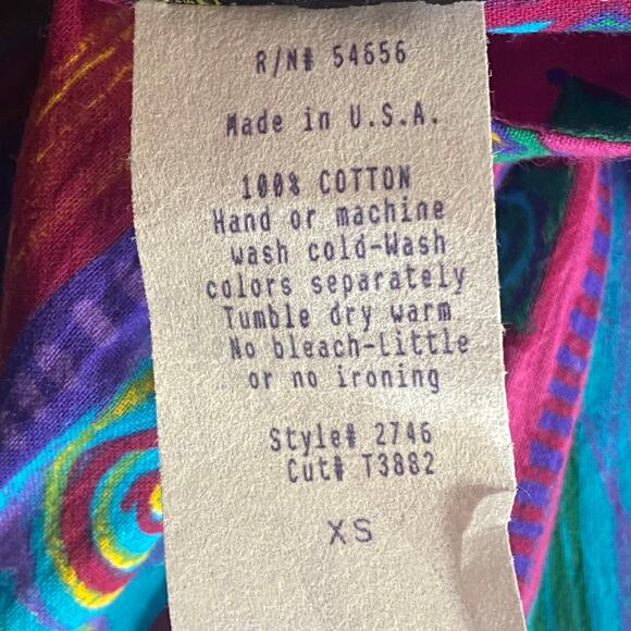 Vtg 80s 90s Two Potato Laguna Beach Artsy Midi Muumuu Dress Womens XS Cotton NOS - Picture 15 of 16